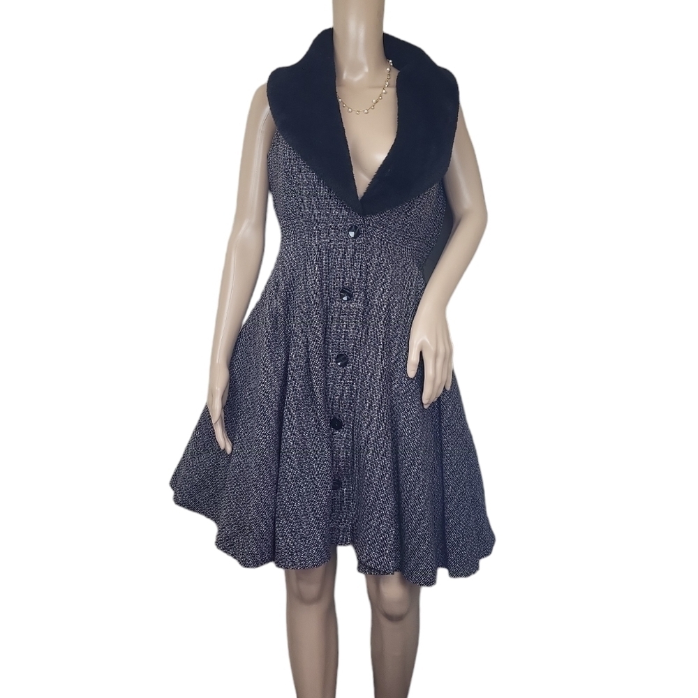 Monroe & Main Faux Fur Exaggerated Collar Dress Sleeveless
